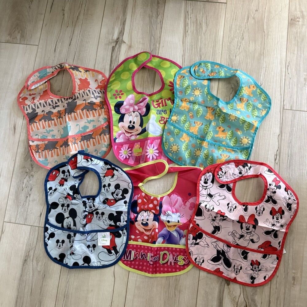 Mixed Disney Minnie Mickey Baby Girl/Boy Bib 6-piece Lot